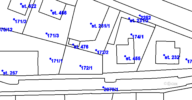 Parcela st. 172/2 v KÚ Kladruby u Stříbra, Katastrální mapa