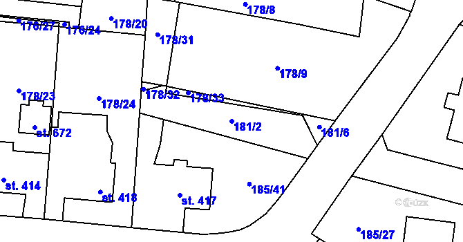 Parcela st. 181/2 v KÚ Kladruby u Stříbra, Katastrální mapa