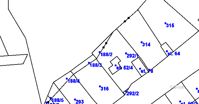 Parcela st. 188/2 v KÚ Kladruby u Stříbra, Katastrální mapa