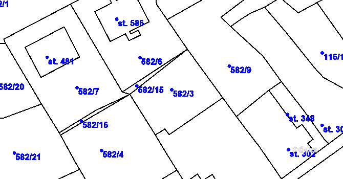 Parcela st. 582/3 v KÚ Kladruby u Stříbra, Katastrální mapa