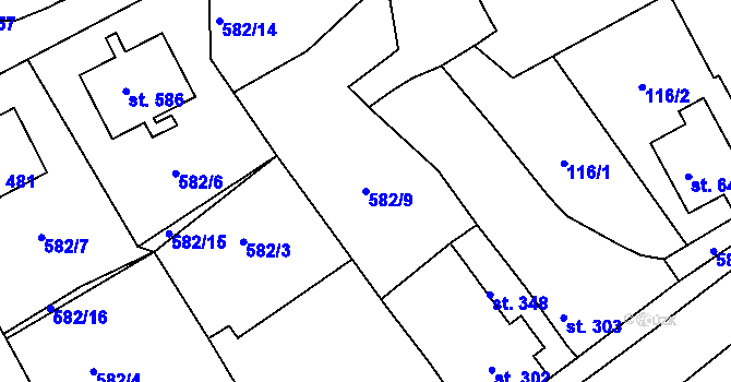 Parcela st. 582/9 v KÚ Kladruby u Stříbra, Katastrální mapa
