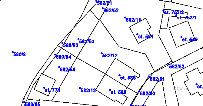 Parcela st. 582/12 v KÚ Kladruby u Stříbra, Katastrální mapa