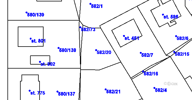 Parcela st. 582/20 v KÚ Kladruby u Stříbra, Katastrální mapa
