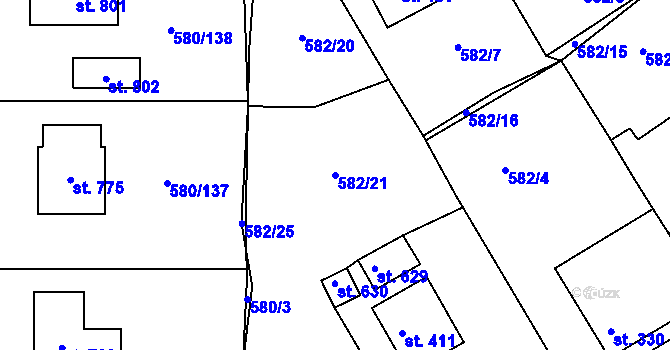 Parcela st. 582/21 v KÚ Kladruby u Stříbra, Katastrální mapa