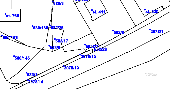 Parcela st. 582/27 v KÚ Kladruby u Stříbra, Katastrální mapa
