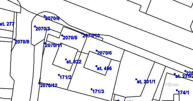 Parcela st. 2070/6 v KÚ Kladruby u Stříbra, Katastrální mapa