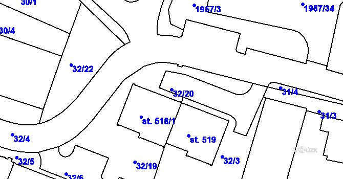 Parcela st. 32/20 v KÚ Kladruby u Stříbra, Katastrální mapa