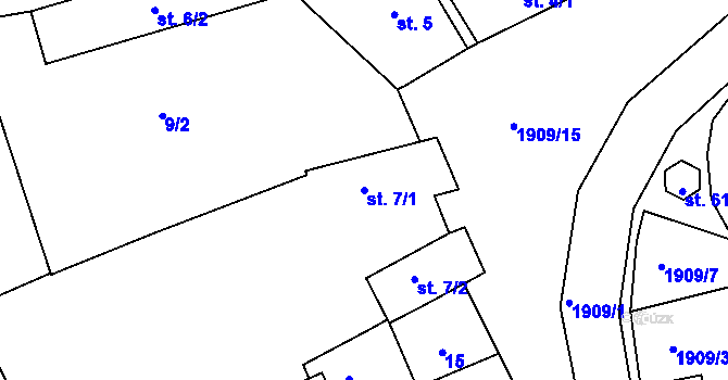 Parcela st. 7/1 v KÚ Milevo, Katastrální mapa