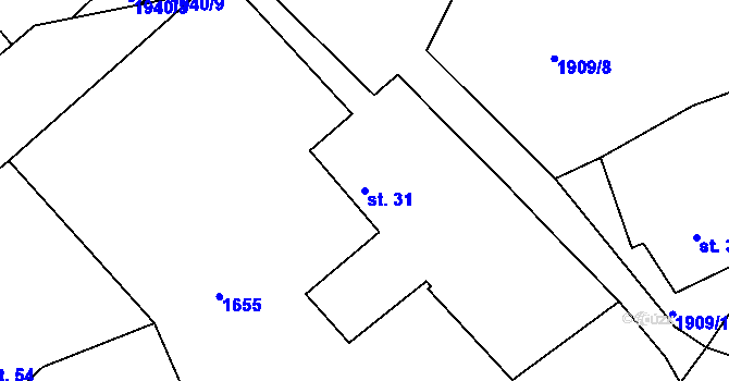 Parcela st. 31 v KÚ Milevo, Katastrální mapa