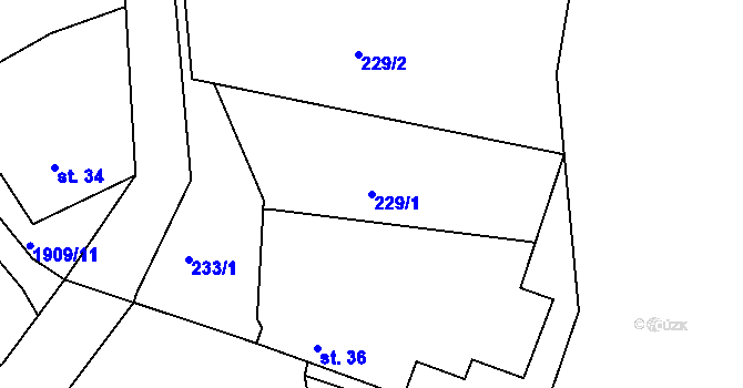 Parcela st. 229/1 v KÚ Milevo, Katastrální mapa