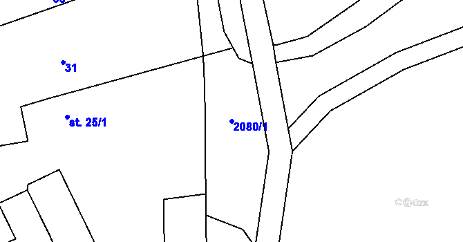 Parcela st. 2080/1 v KÚ Milevo, Katastrální mapa