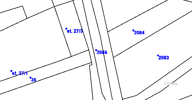 Parcela st. 2086 v KÚ Milevo, Katastrální mapa