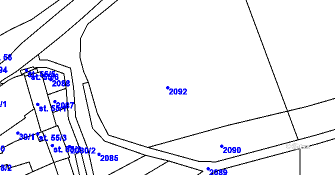 Parcela st. 2092 v KÚ Milevo, Katastrální mapa