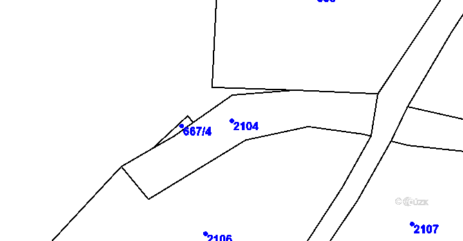 Parcela st. 2104 v KÚ Milevo, Katastrální mapa