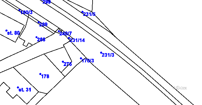 Parcela st. 231/3 v KÚ Pozorka u Kladrub, Katastrální mapa