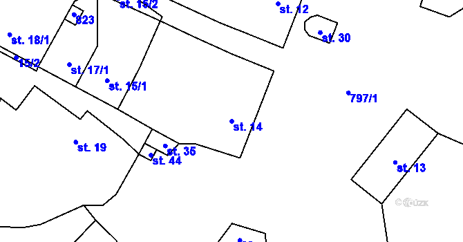 Parcela st. 14 v KÚ Vrbice u Stříbra, Katastrální mapa