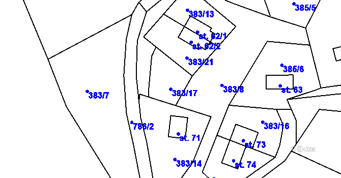 Parcela st. 383/17 v KÚ Vrbice u Stříbra, Katastrální mapa