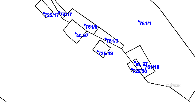 Parcela st. 725/19 v KÚ Vrbice u Stříbra, Katastrální mapa