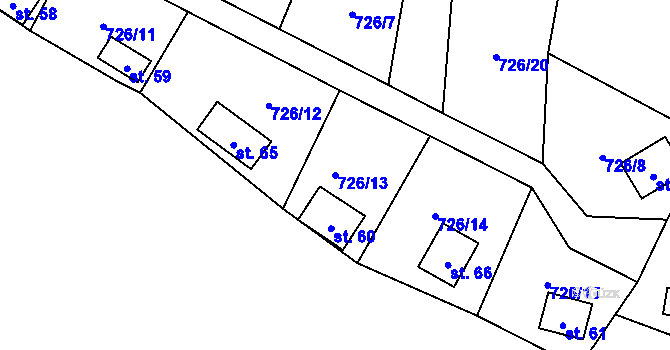 Parcela st. 726/13 v KÚ Vrbice u Stříbra, Katastrální mapa