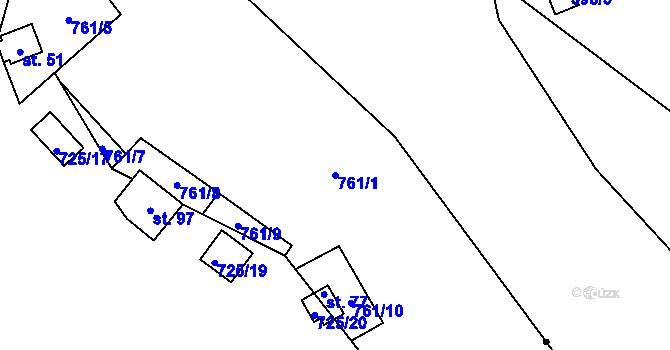 Parcela st. 761/1 v KÚ Vrbice u Stříbra, Katastrální mapa
