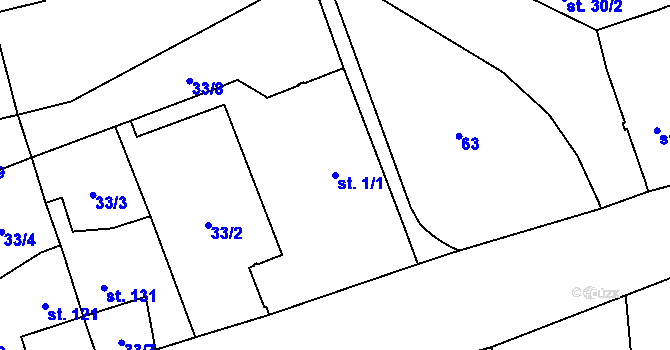 Parcela st. 1/1 v KÚ Kladruby u Teplic, Katastrální mapa