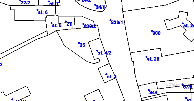 Parcela st. 4/2 v KÚ Kladruby u Teplic, Katastrální mapa