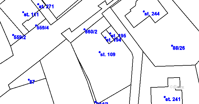 Parcela st. 109 v KÚ Kladruby u Teplic, Katastrální mapa