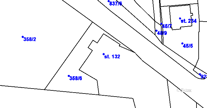 Parcela st. 132 v KÚ Kladruby u Teplic, Katastrální mapa