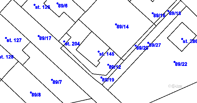 Parcela st. 145 v KÚ Kladruby u Teplic, Katastrální mapa