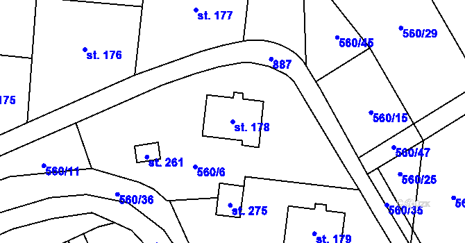 Parcela st. 178 v KÚ Kladruby u Teplic, Katastrální mapa