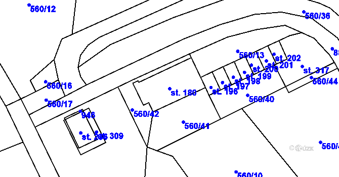 Parcela st. 180 v KÚ Kladruby u Teplic, Katastrální mapa