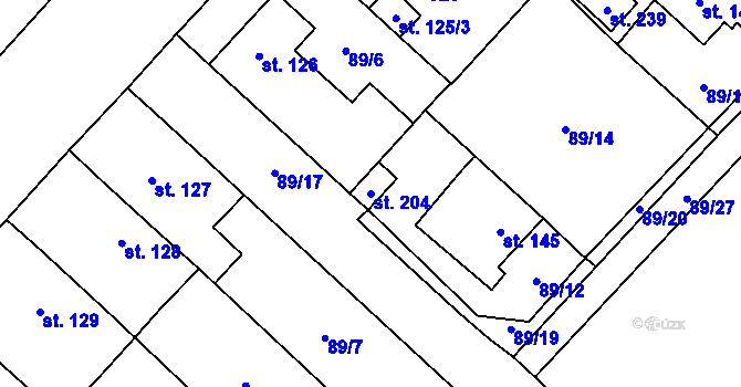 Parcela st. 204 v KÚ Kladruby u Teplic, Katastrální mapa