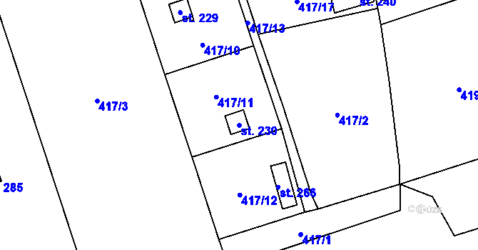 Parcela st. 230 v KÚ Kladruby u Teplic, Katastrální mapa