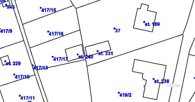 Parcela st. 231 v KÚ Kladruby u Teplic, Katastrální mapa
