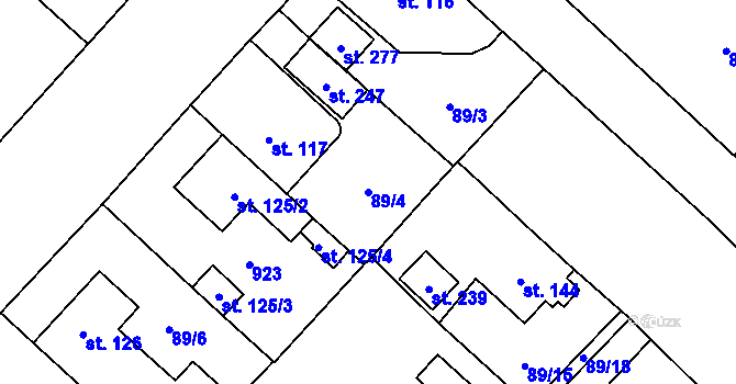 Parcela st. 89/4 v KÚ Kladruby u Teplic, Katastrální mapa