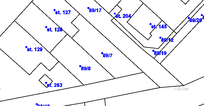 Parcela st. 89/7 v KÚ Kladruby u Teplic, Katastrální mapa