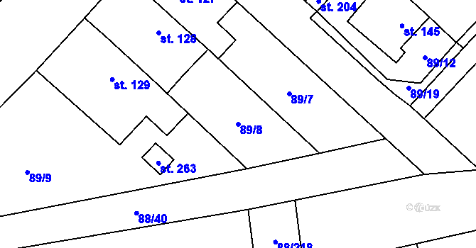 Parcela st. 89/8 v KÚ Kladruby u Teplic, Katastrální mapa