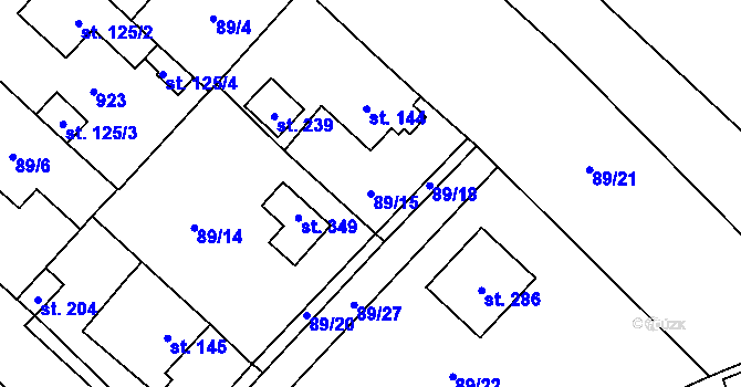 Parcela st. 89/15 v KÚ Kladruby u Teplic, Katastrální mapa