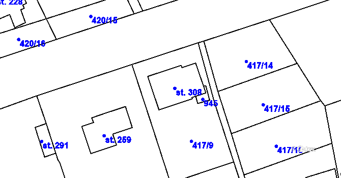 Parcela st. 417/8 v KÚ Kladruby u Teplic, Katastrální mapa