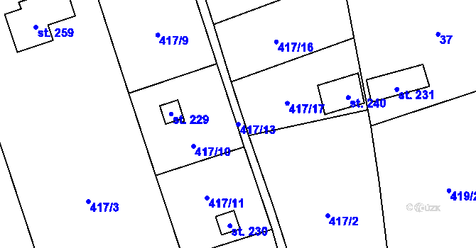 Parcela st. 417/13 v KÚ Kladruby u Teplic, Katastrální mapa
