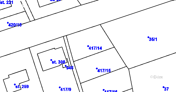 Parcela st. 417/14 v KÚ Kladruby u Teplic, Katastrální mapa