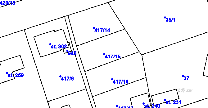 Parcela st. 417/15 v KÚ Kladruby u Teplic, Katastrální mapa