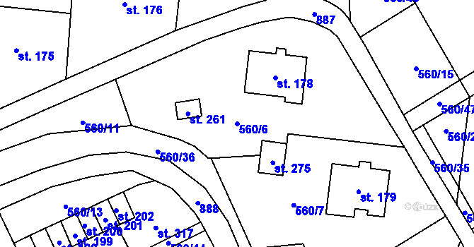 Parcela st. 560/6 v KÚ Kladruby u Teplic, Katastrální mapa