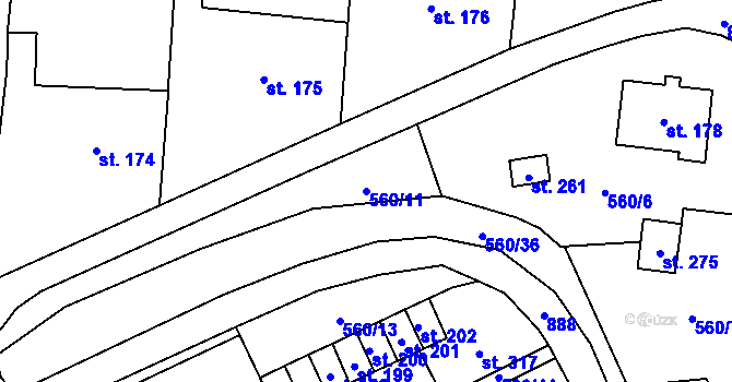 Parcela st. 560/11 v KÚ Kladruby u Teplic, Katastrální mapa