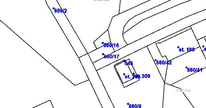 Parcela st. 560/17 v KÚ Kladruby u Teplic, Katastrální mapa