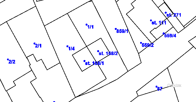 Parcela st. 168/2 v KÚ Kladruby u Teplic, Katastrální mapa