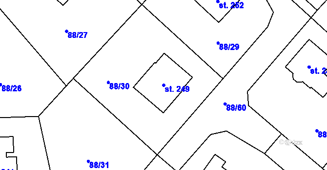 Parcela st. 249 v KÚ Kladruby u Teplic, Katastrální mapa