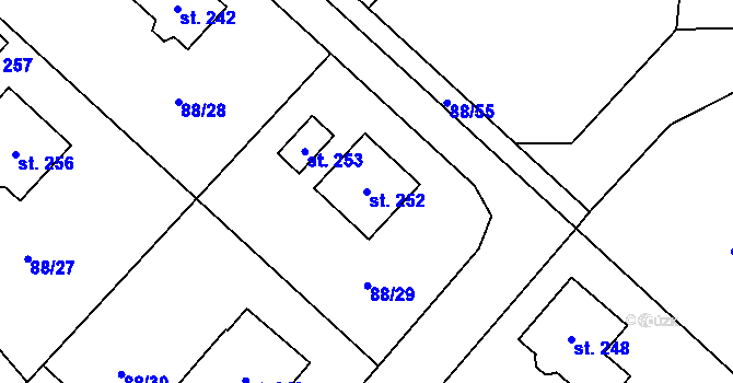 Parcela st. 252 v KÚ Kladruby u Teplic, Katastrální mapa