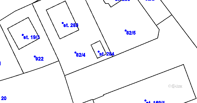 Parcela st. 284 v KÚ Kladruby u Teplic, Katastrální mapa