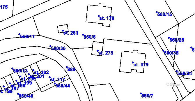 Parcela st. 275 v KÚ Kladruby u Teplic, Katastrální mapa